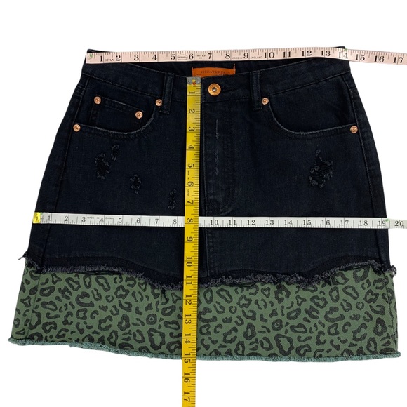 Black with Green & Black Cheetah Print Denim Mini Skirt - Picture 4 of 7